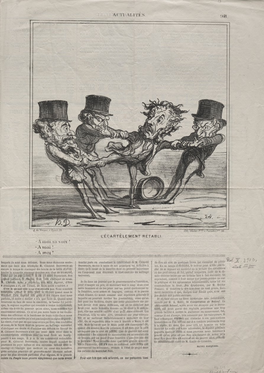 Actualidades No. 98: El descuartizamiento reinstalado, 1869 de Honoré Daumier