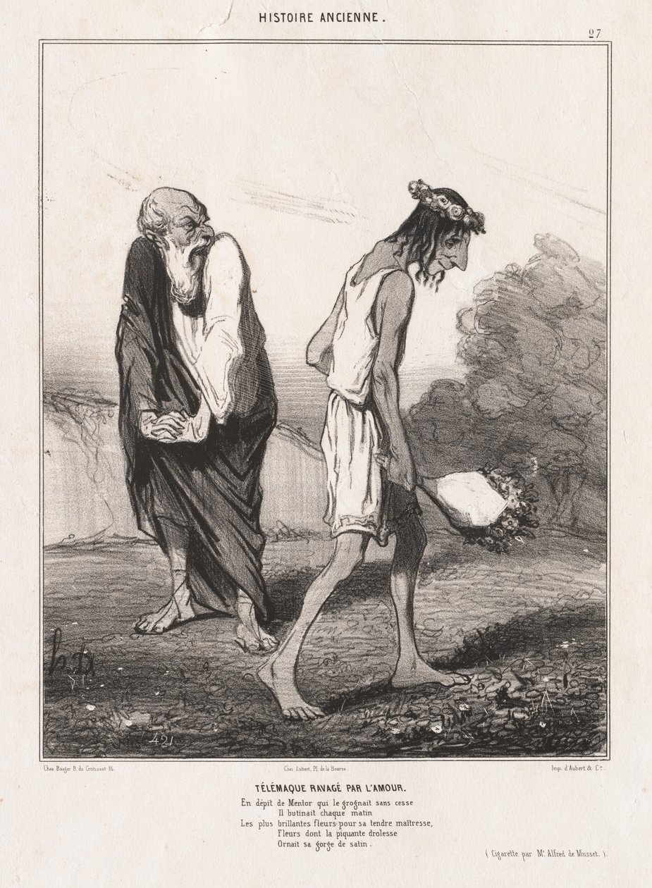 Historia antigua: Pl. 27, Telémaco devastado por el amor..., 1842 de Honoré Daumier