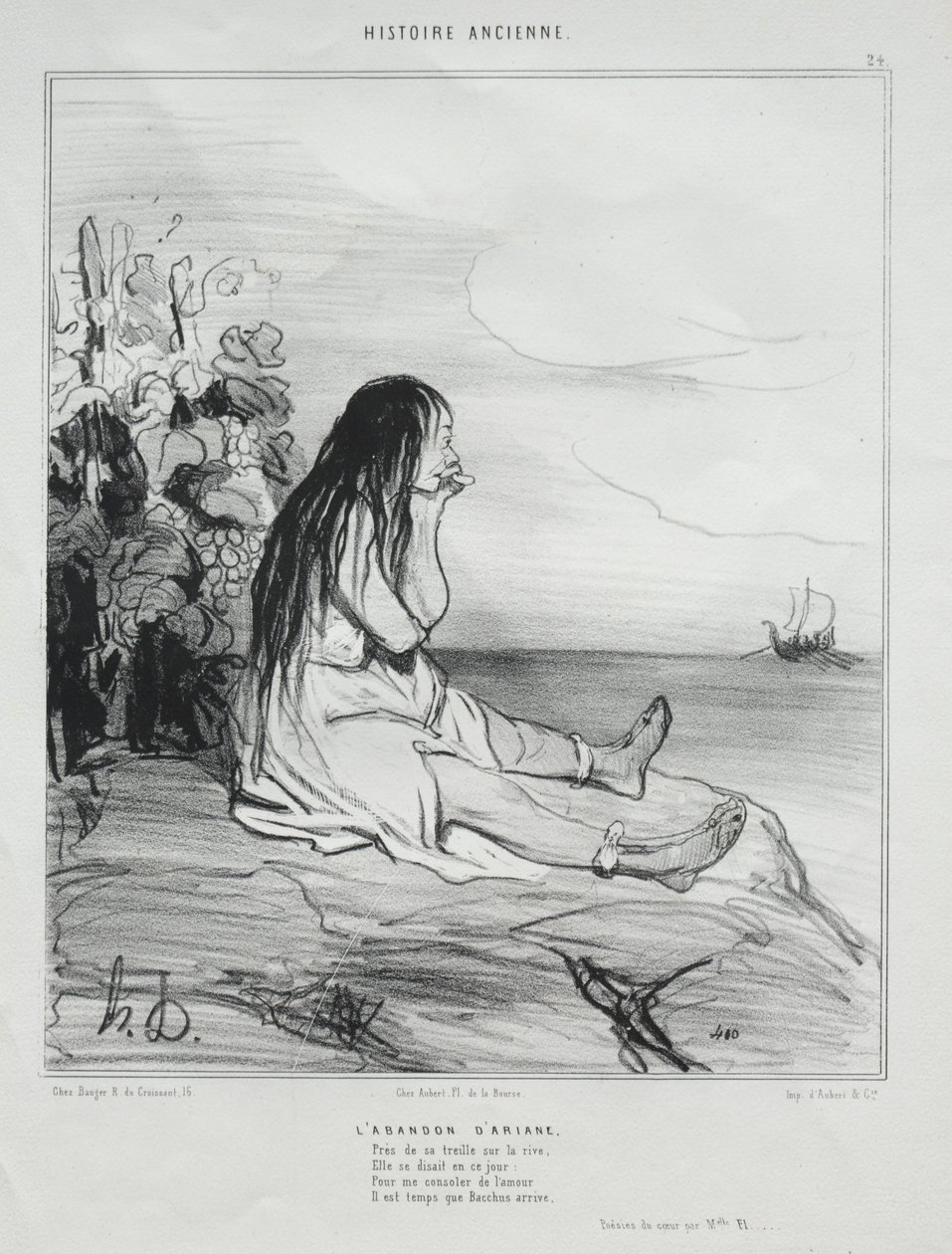 Historia antigua, lámina 24: El abandono de Ariadna, 4 de septiembre de 1842 de Honoré Daumier