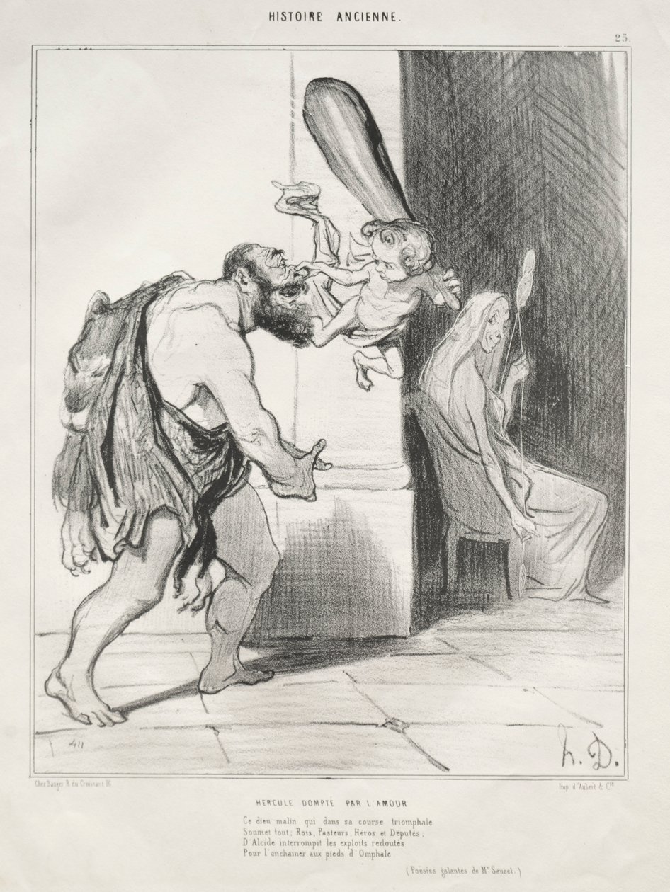 Historia antigua, lámina 25: Hércules sometido por Cupido, 18 de septiembre de 1842 de Honoré Daumier
