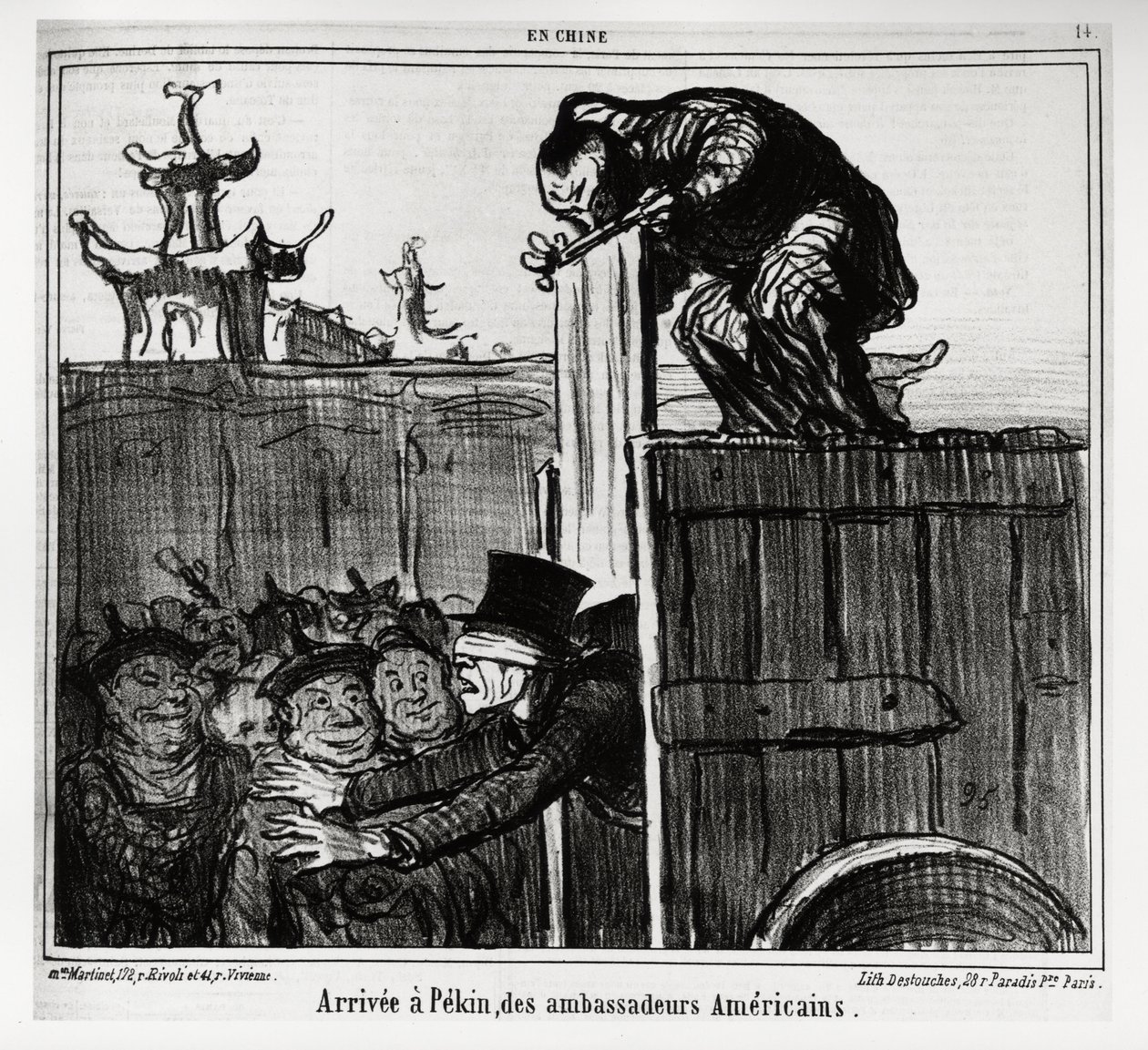 Llegada a Pekín de los embajadores estadounidenses. En serie En Chine, ilustración de Honore Daumier (1808-1879), publicada en “Charivari”, fechada el 13 de octubre de 1859. de Honoré Daumier