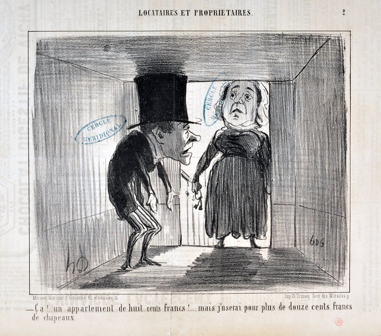 Serie TENNIQUES AND OWNERS "Ca!... un apartamento de ochocientos francos!... pero usaré más de mil doscientos francos en sombreros" de Honoré Daumier