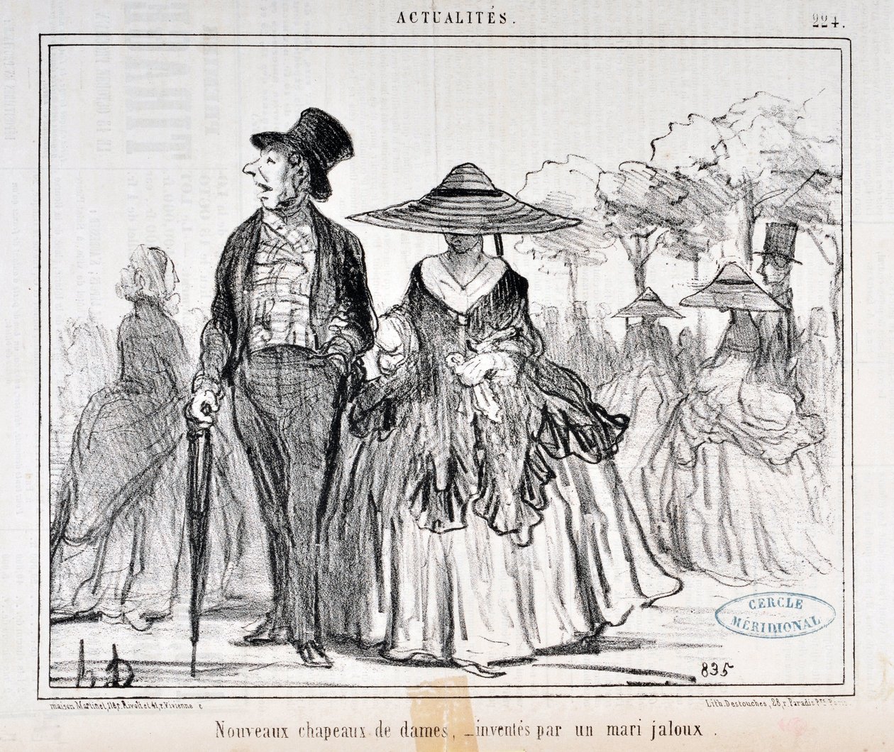 Serie Actualites "Nuevos sombreros de damas, inventados por un marido celoso" de Honoré Daumier