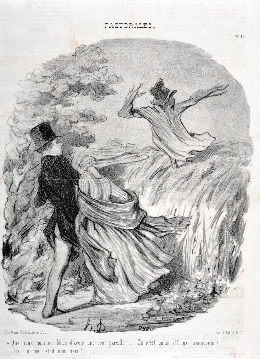 Obra de Honoré Daumier (1808-1879). Charivari data de 1845: Serie PASTORALES Qué bueno es tener tanto miedo... ¡Pensé que era mi marido! MUSEO DE BELLAS ARTES - PALACIO LONGCHAMP, MARSELLA de Honoré Daumier