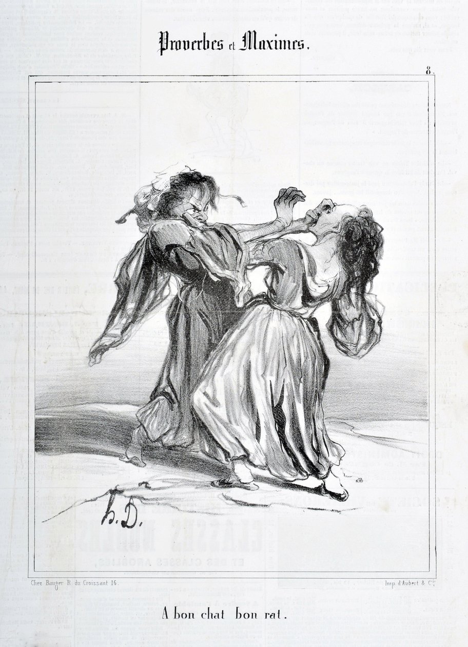 Obra de Honoré Daumier (1808-1879). Charivari data de 1840: Serie PROVERBES ET MAXIMES A bon cat bon rat MUSEO DE BELLAS ARTES - PALACIO LONGCHAMP, MARSELLA de Honoré Daumier