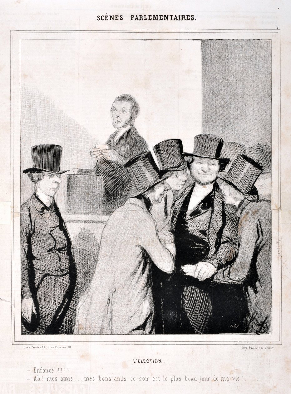 Serie SCENES PARLIAMENTARY. La elección “¡Nadar!!! “¡Ah mis amigos, mis buenos amigos, esta noche es el día más de mi vida!” de Honoré Daumier