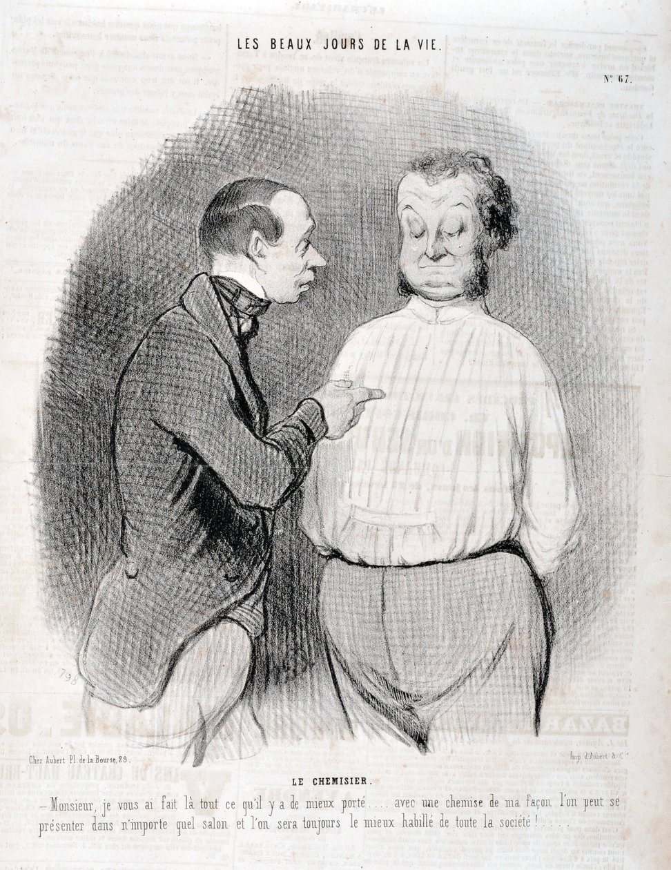Obra de Honoré Daumier (1808-1879). Charivari data de 1845: Serie LES BEAUX DAYS DE LA VIE. La blusa - Señor, le hice el mejor uso... con una camisa a mi manera puede presentarse en cualquier salón y siempre seremos los mejor vestidos de Honoré Daumier