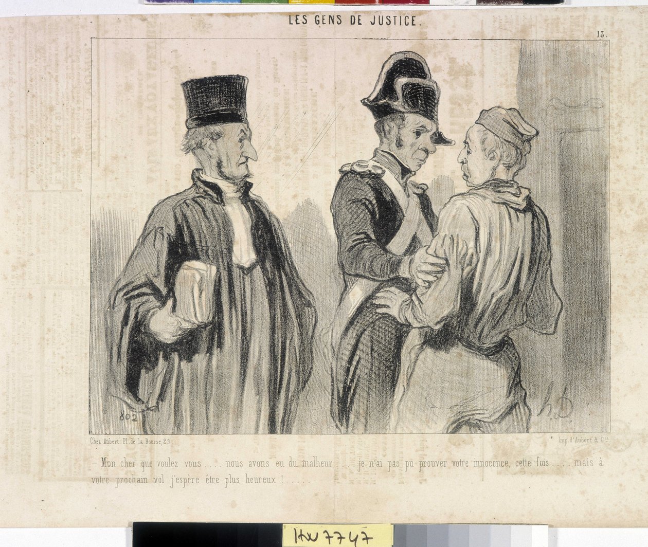 Serie LES PEANS DE JUSTICE. "-Querida, ¿qué quieres... tuvimos mala suerte... no pude probar tu inocencia esta vez... pero en tu próximo vuelo espero tener más suerte." de Honoré Daumier