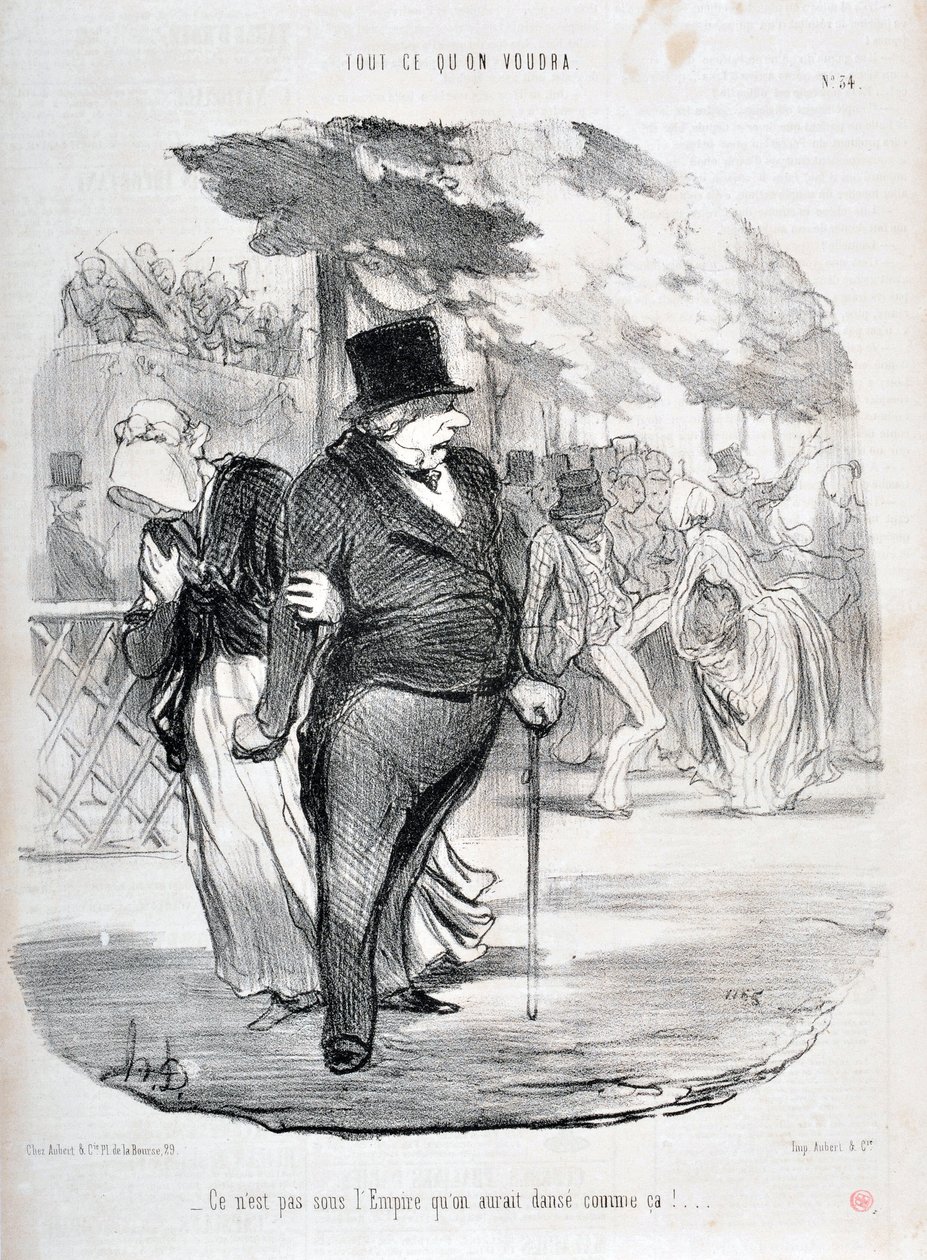 Obra de Honoré Daumier (1808-1879). Charivari data de 1849: Serie TODO LO QUE QUIERAS “¡No es bajo el Imperio que bailaríamos así!...” MUSEO DE BELLAS ARTES - PALACIO LONGCHAMP, MARSELLA de Honoré Daumier