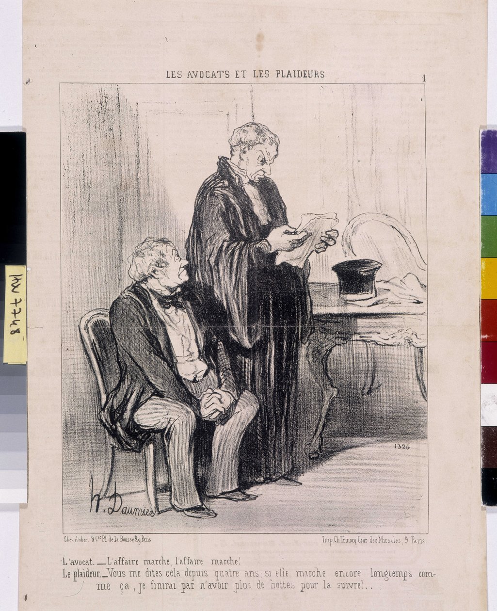 Serie Les Avocats et les litigants: El abogado - ¡El caso funciona, el caso funciona! El litigante - ¡Me has estado diciendo esto durante cuatro años, si sigue caminando tanto tiempo, acabaré teniendo m... de Honoré Daumier