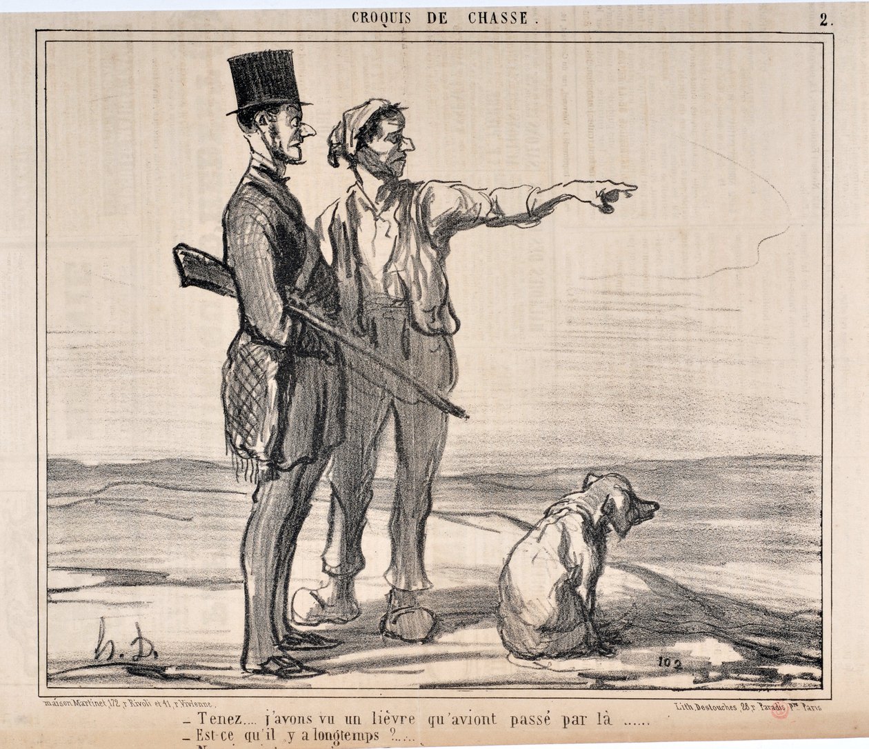 Obra de Honoré Daumier (1808-1879) Charivari data de 1857: Serie sketches de chasse Hold... j