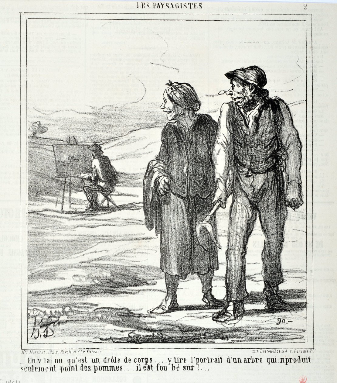 Obra de Honoré Daumier (1808-1879). Charivari data de 1864: Serie LOS PAISAJISTAS “- En este que es un cuerpo gracioso... dibuja un retrato de un árbol que no produce más que manzanas... ¡está loco!” MUSEO DE BELLAS ARTES - PALACIO LONGCHAMP, MARSELLA de Honoré Daumier