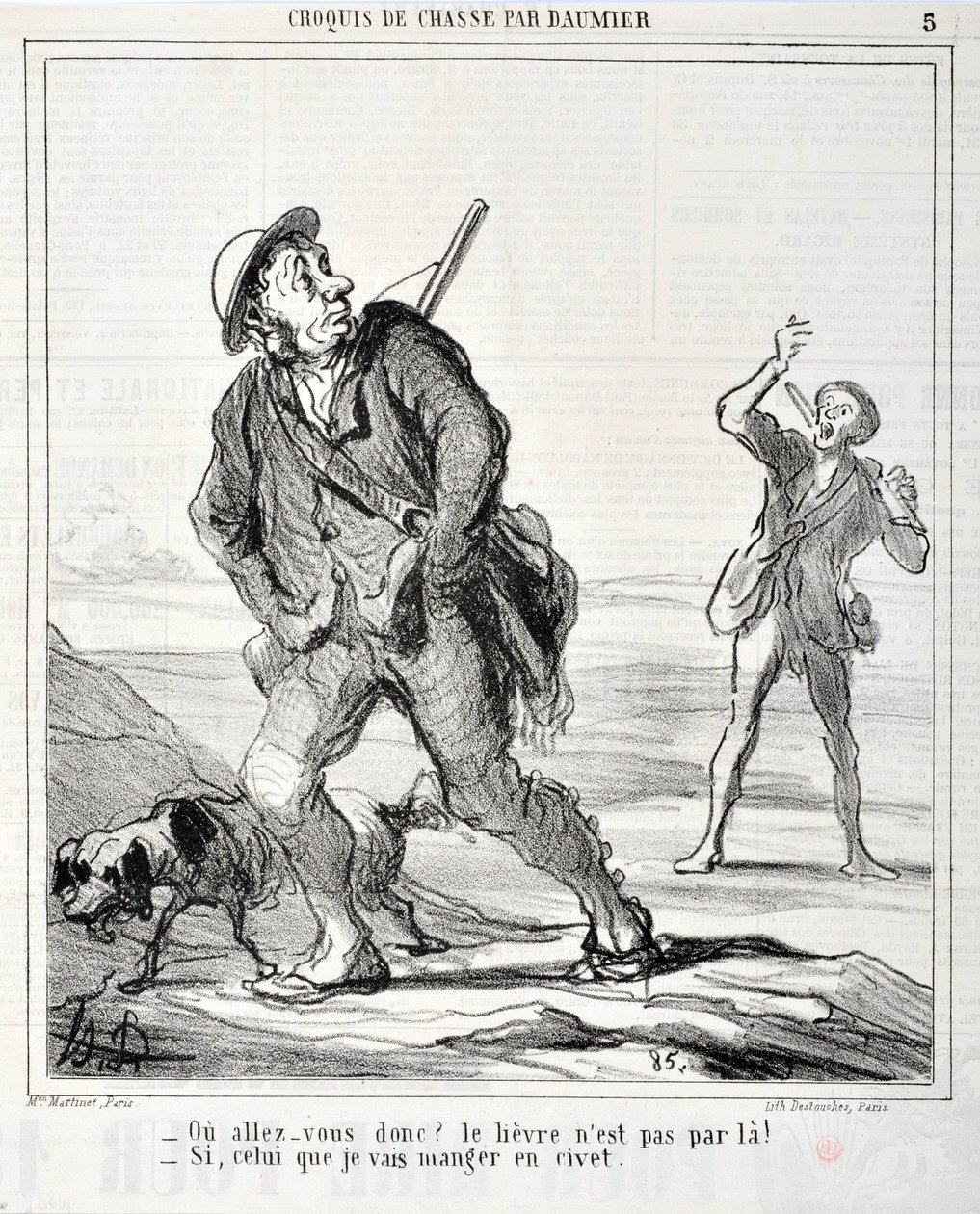 Serie Sketch de Chasse "¿A dónde va? ¡La liebre no está por allí! - Si la que voy a comer en civet" de Honoré Daumier