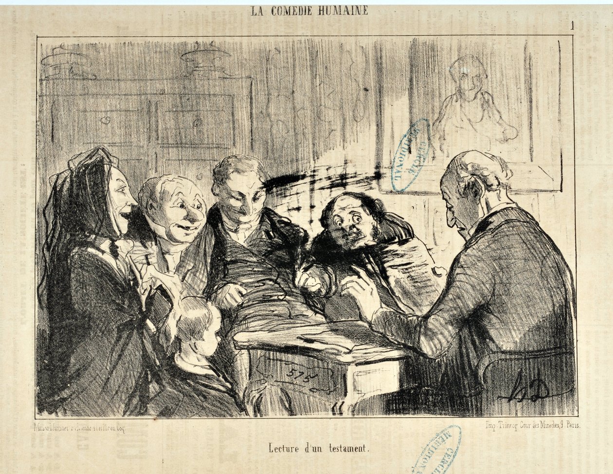 Serie LA COMEDIE HUMAN "Lectura de un testamento" de Honoré Daumier