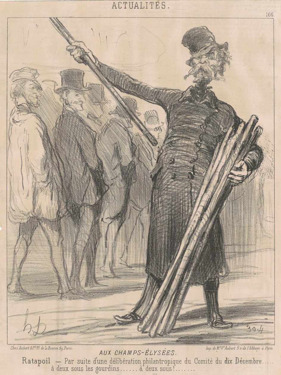 En los Campos Elíseos, Ratapoil. Por decisión filantrópica del Comité del diez de diciembre... a dos sous al club... dos sous... de Honoré Daumier