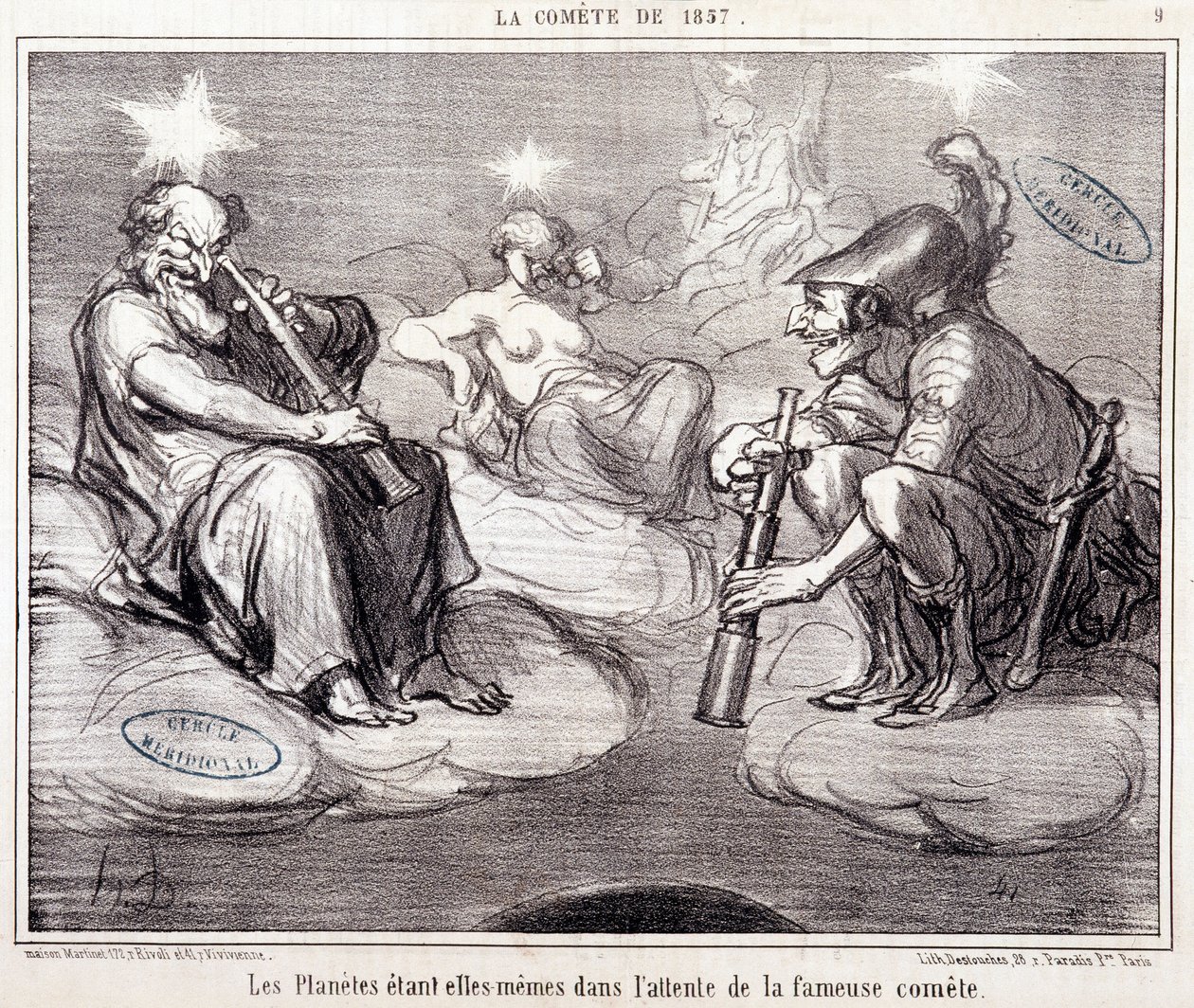 Caricatura sobre ciencia. Serie sobre “el Cometa de 1857”: “Los planetas están esperando el famoso cometa”. Grabado por Honoré Daumier (1808-1879), 25 de marzo de Honoré Daumier