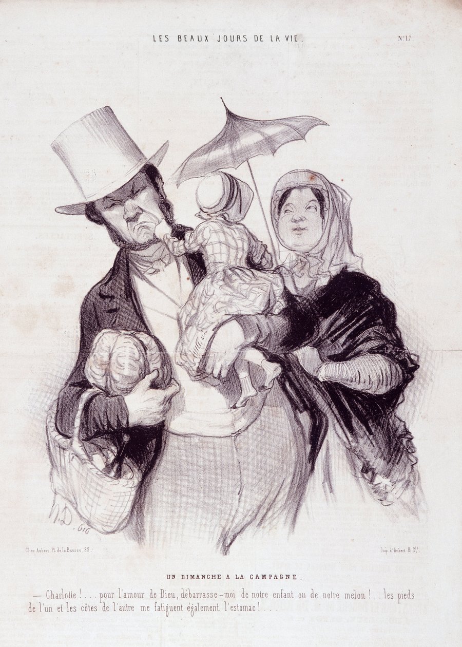 Caricatura sobre la familia. Serie “Los Bellos Días de la Vida”: Un domingo en el campo... Extracto del periódico “Le Charivari” 21 de julio de Honoré Daumier