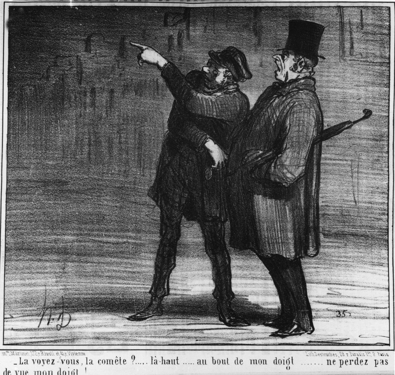 ¿Ves el cometa? arriba... al final de mi dedo... ¡no pierdas de vista mi dedo!... , caricatura de Honore Daumier (1808-1879). “Charivari” de Honoré Daumier