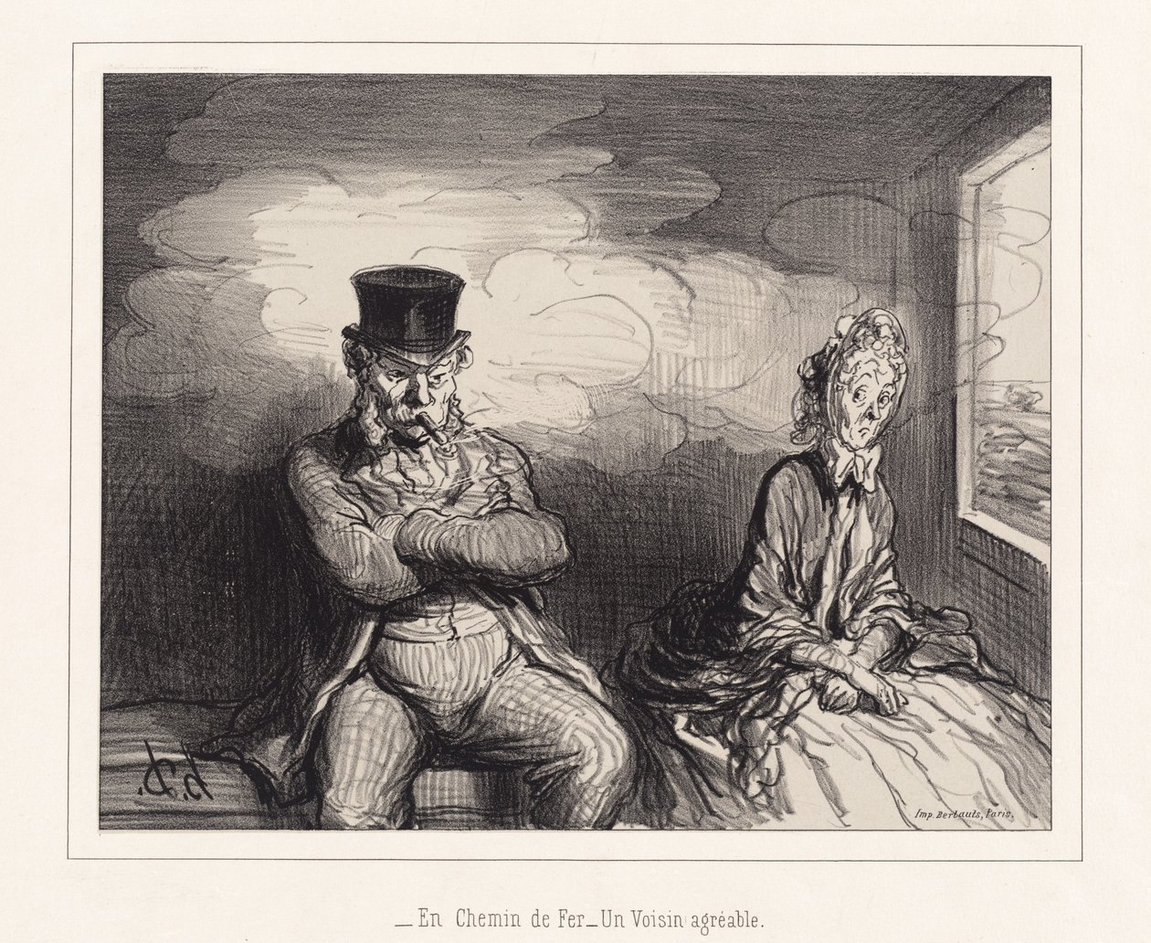 En el ferrocarril: Un vecino agradable de Honoré Daumier