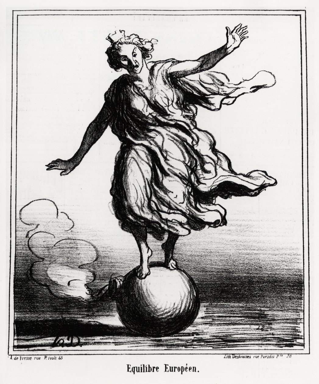Equilibrio europeo. Ilustración de Honoré Daumier, publicada en las noticias, “Charivari”, fechada el 3 de abril de Honoré Daumier