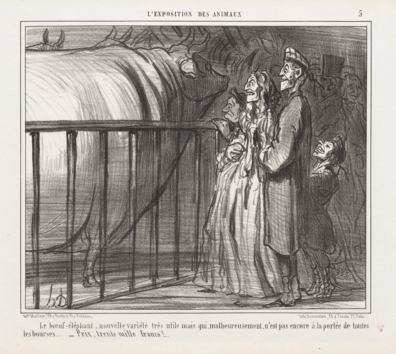 Exposición de Animales: Pl. 5, La Vaca-Elefante, Nueva Variedad de Honoré Daumier