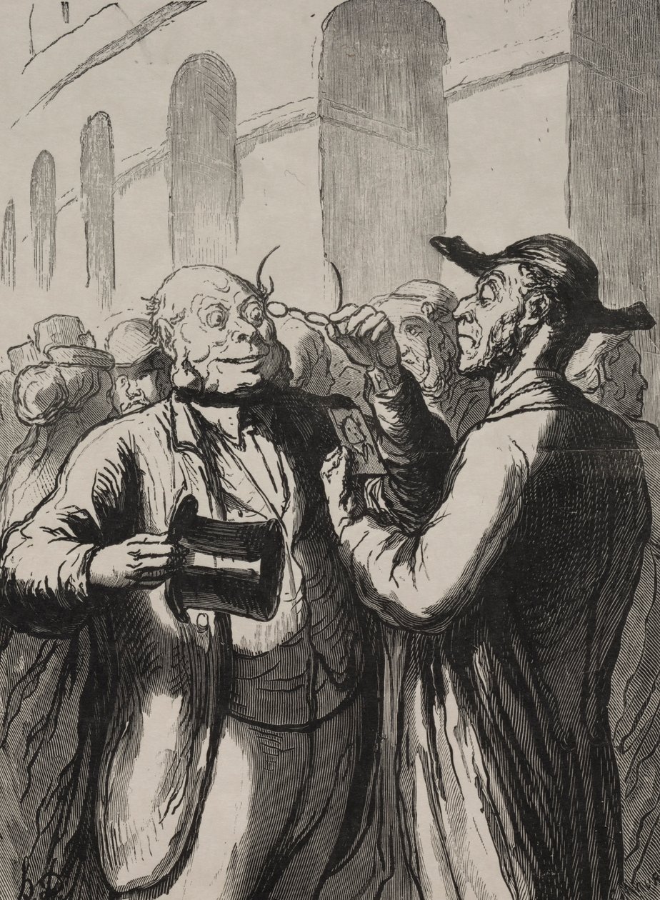 Exposición universal: La inspección de las fotografías en los torniquetes de Honoré Daumier