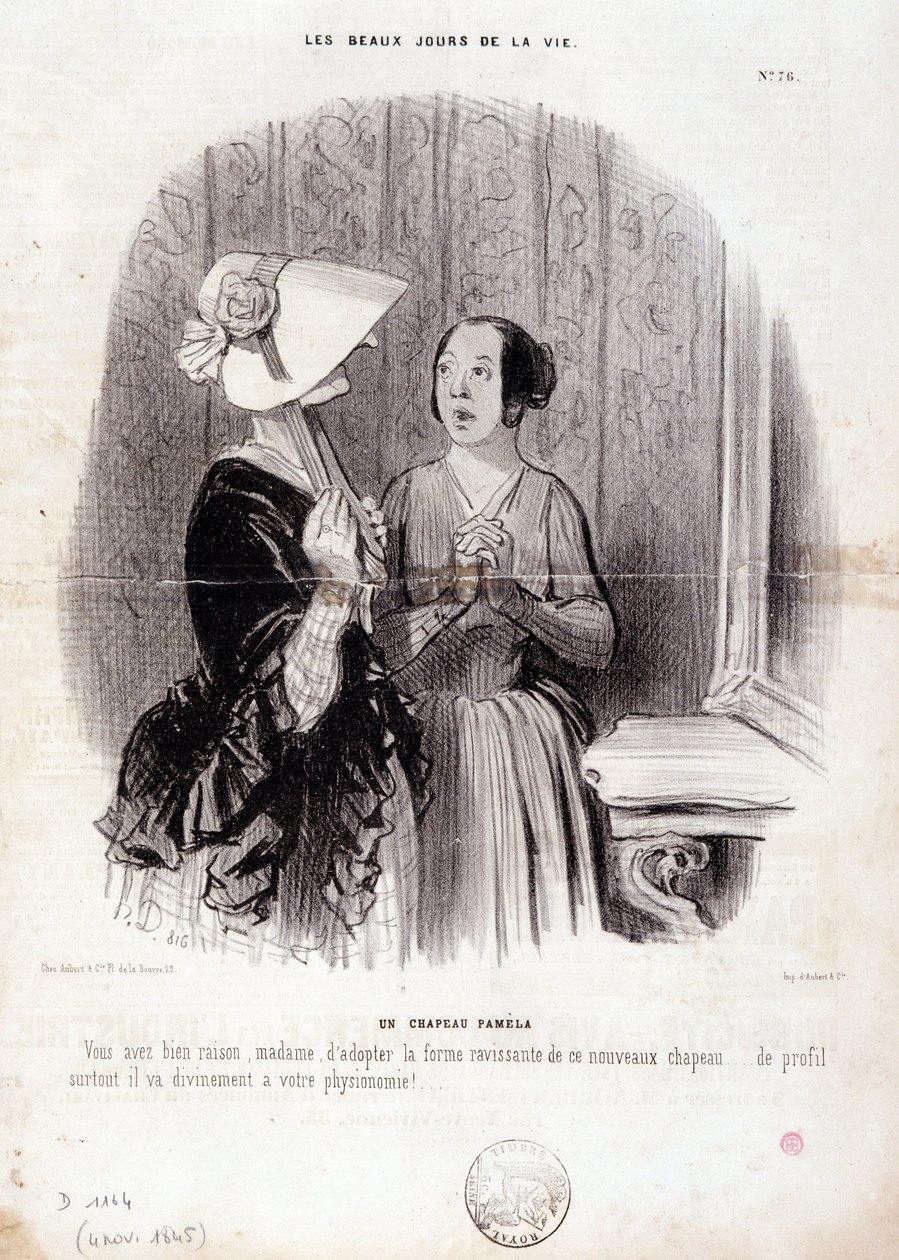 Caricatura de moda. Serie “Los Bellos Días de la Vida”: Un sombrero Pamela... 4 de noviembre de Honoré Daumier
