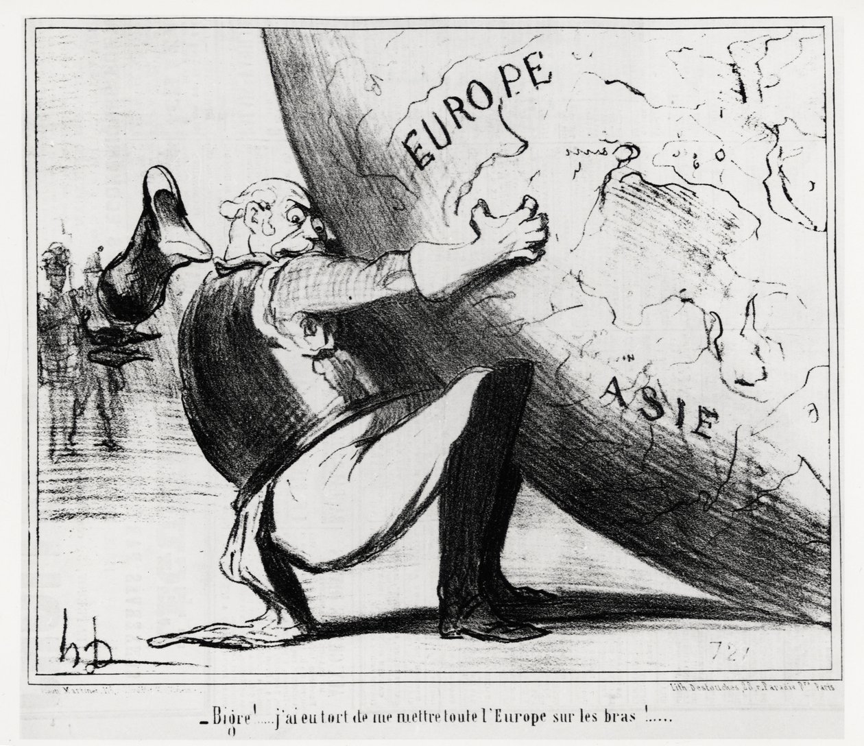 Alemania: ¡bigre!... me equivoqué al poner a toda Europa en mis manos. Ilustración de Honoré Daumier, publicada en las noticias, “Charivari”, fechada el 25 de enero de Honoré Daumier