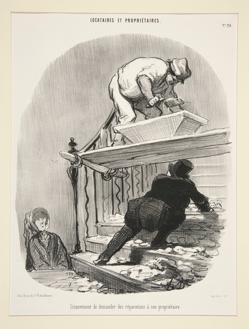 Inconveniencia de pedir reparaciones a su arrendador, a Inquilinos y Propietarios de Honoré Daumier