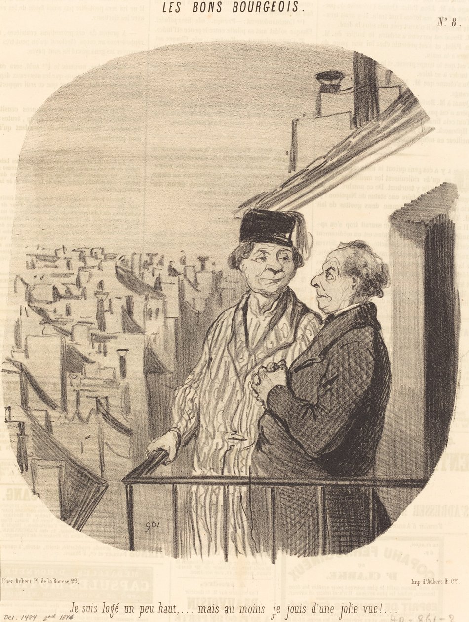 Estoy alojado un poco alto... pero... ¡disfruto de una bonita vista! de Honoré Daumier