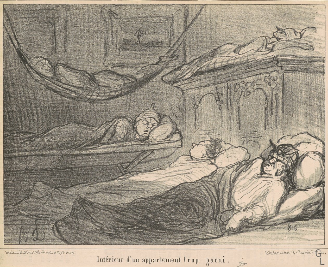 El interior de un apartamento demasiado amueblado de Honoré Daumier
