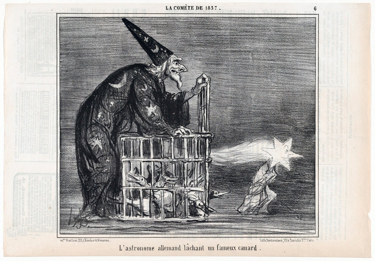 El cometa de 1857, El astrónomo alemán soltando un famoso pato, de Le Charivari, pub. 1858 de Honoré Daumier