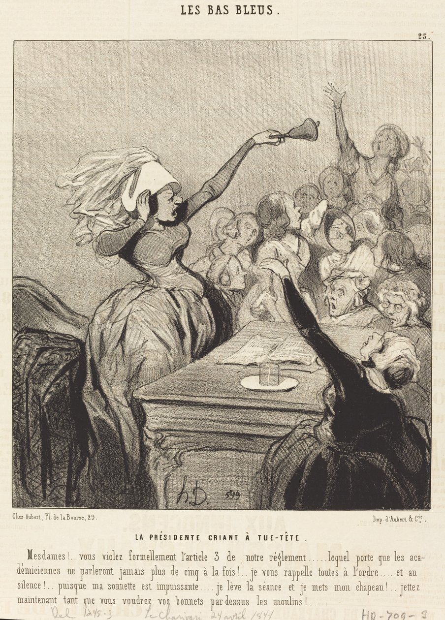 La presidenta gritando a todo pulmón: ¡Señoras!... de Honoré Daumier