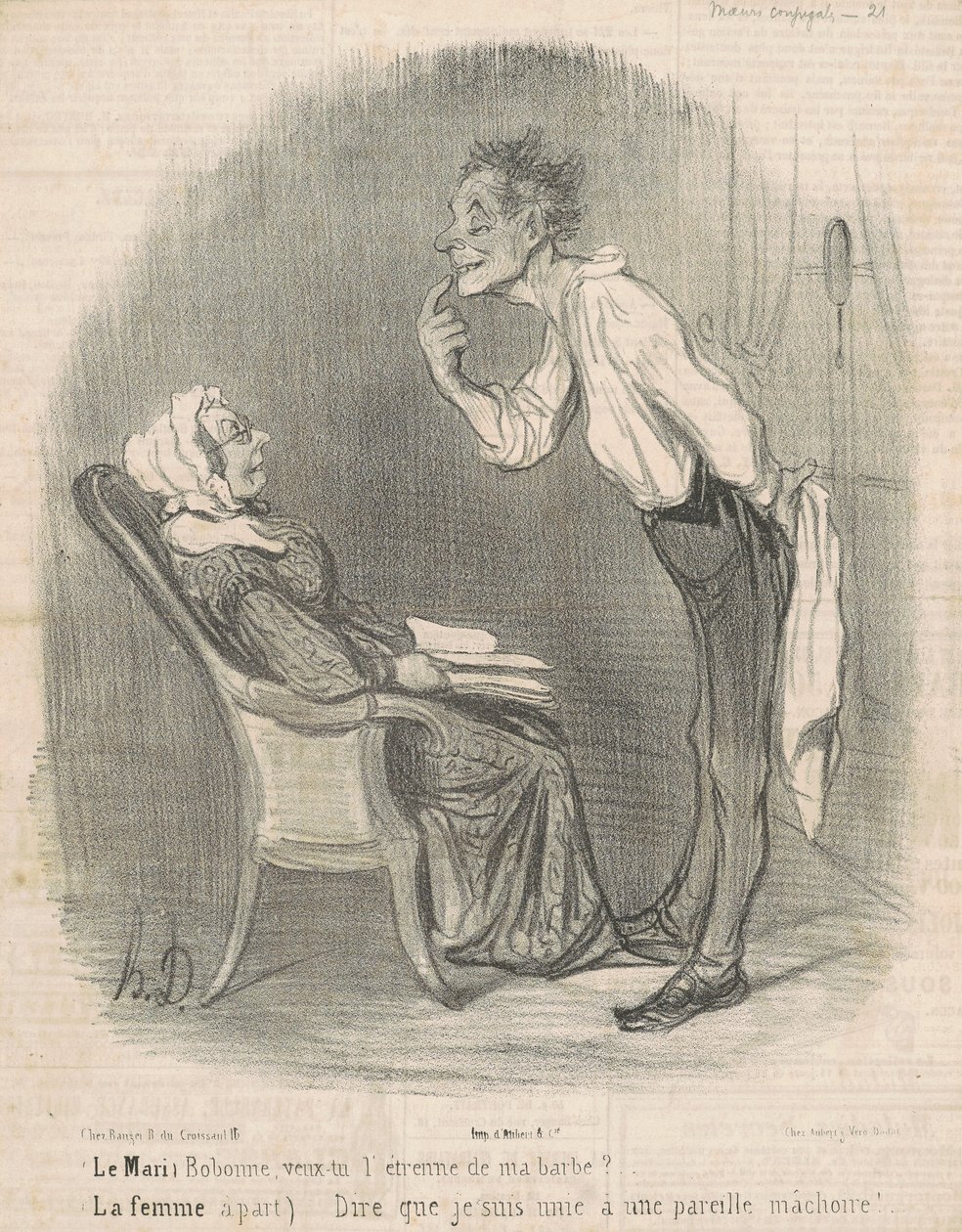 El marido. Bobonne, ¿quieres la propina de mi barba? de Honoré Daumier