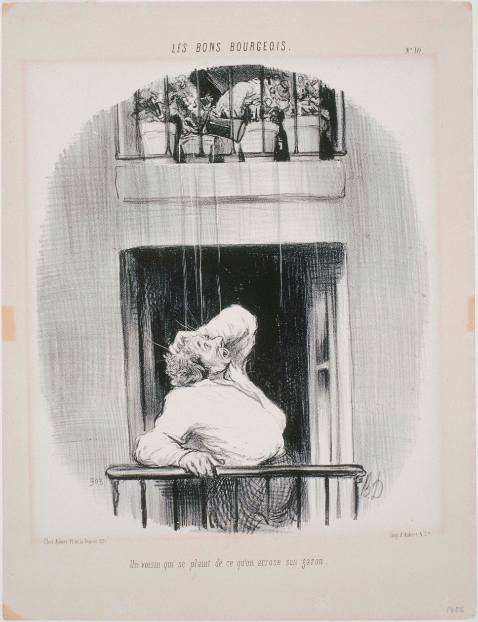 Les Bons Bourgeois: Un vecino que se queja de que le rieguen el agua de Honoré Daumier