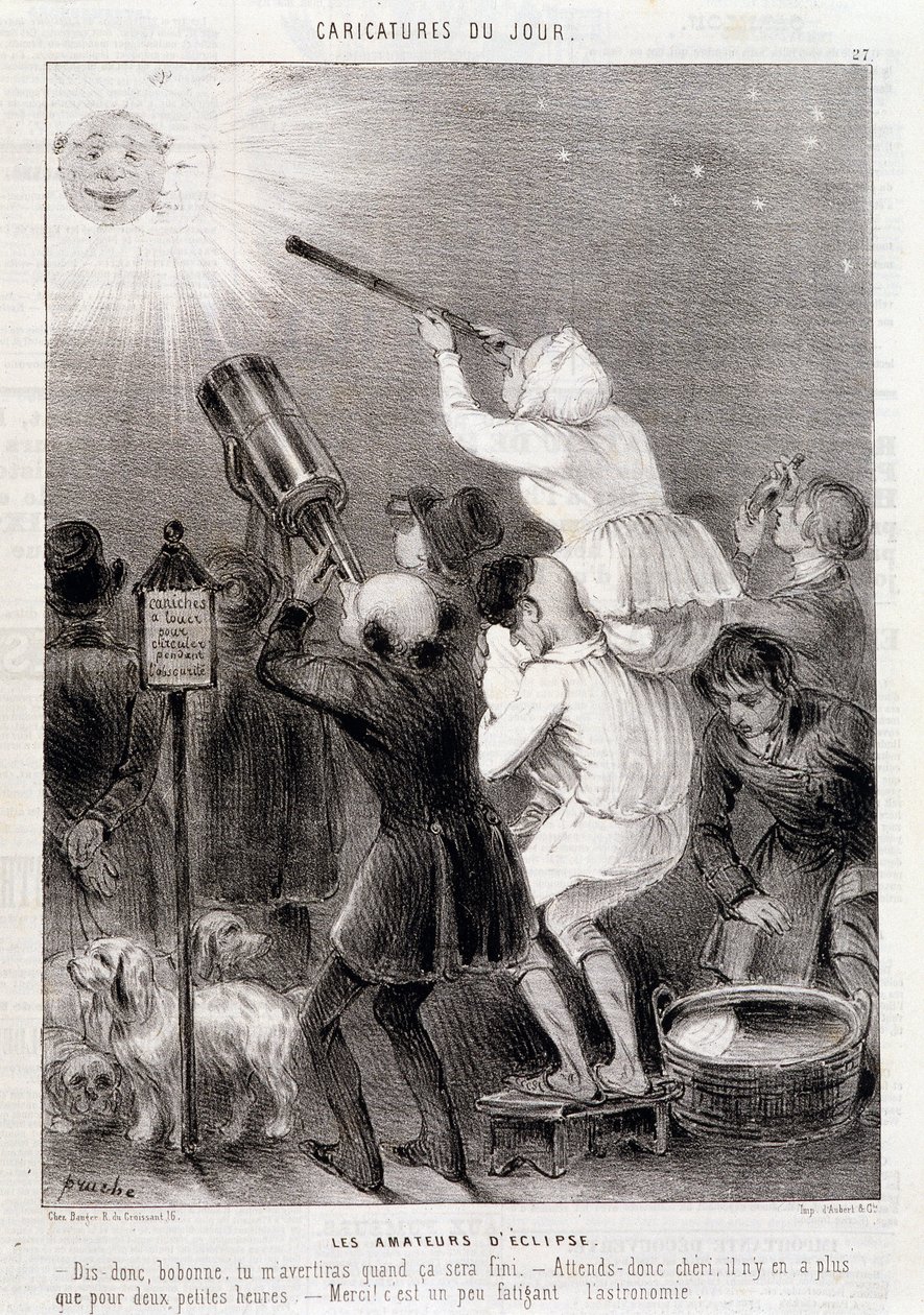 Los aficionados al Eclipse - Grabado de Daumier, en 