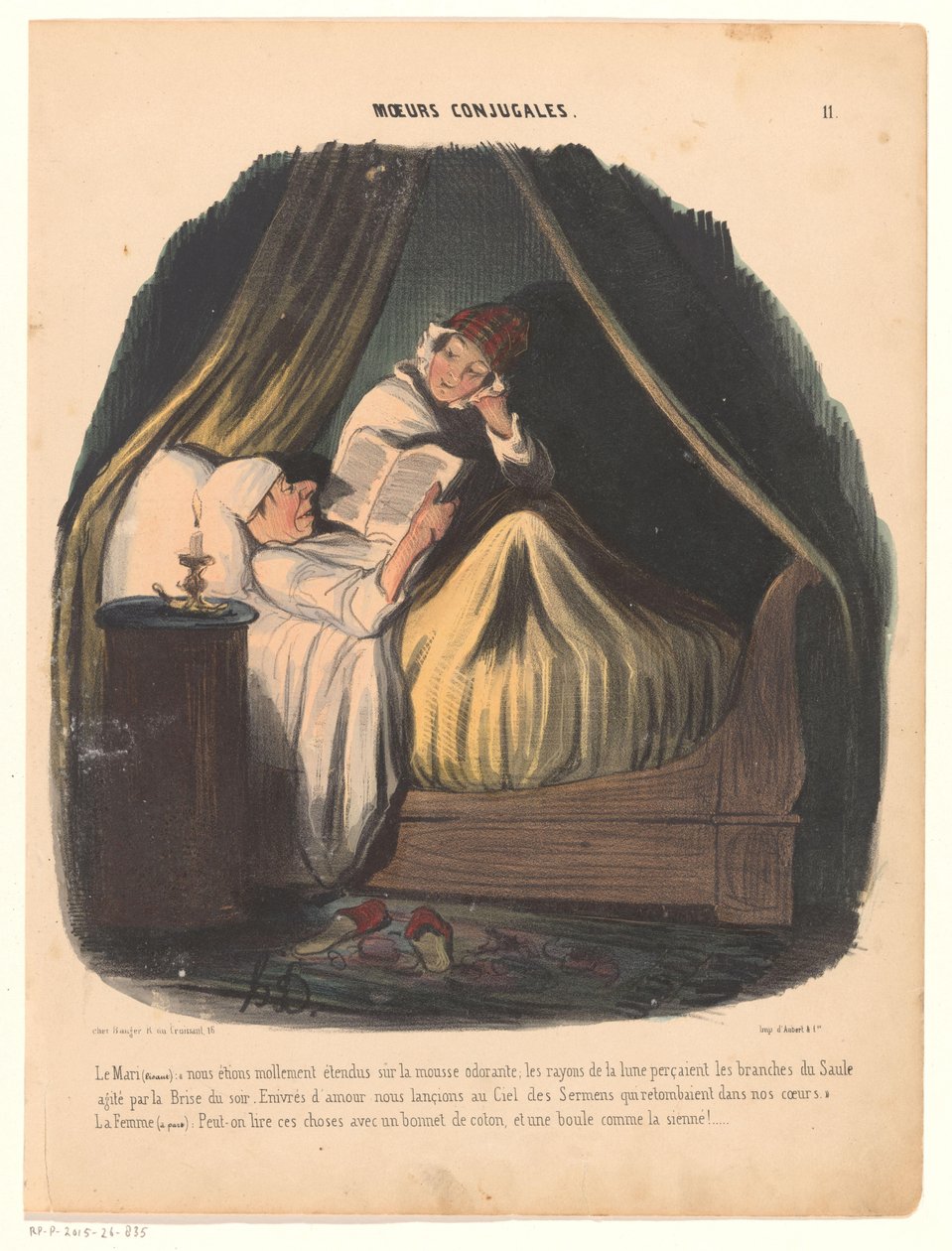 Hombre leyendo en la cama con su mujer al lado
Moeurs conjugales (título de la serie)
Moeurs conjugales (título de la serie en el objeto) de Honoré Daumier