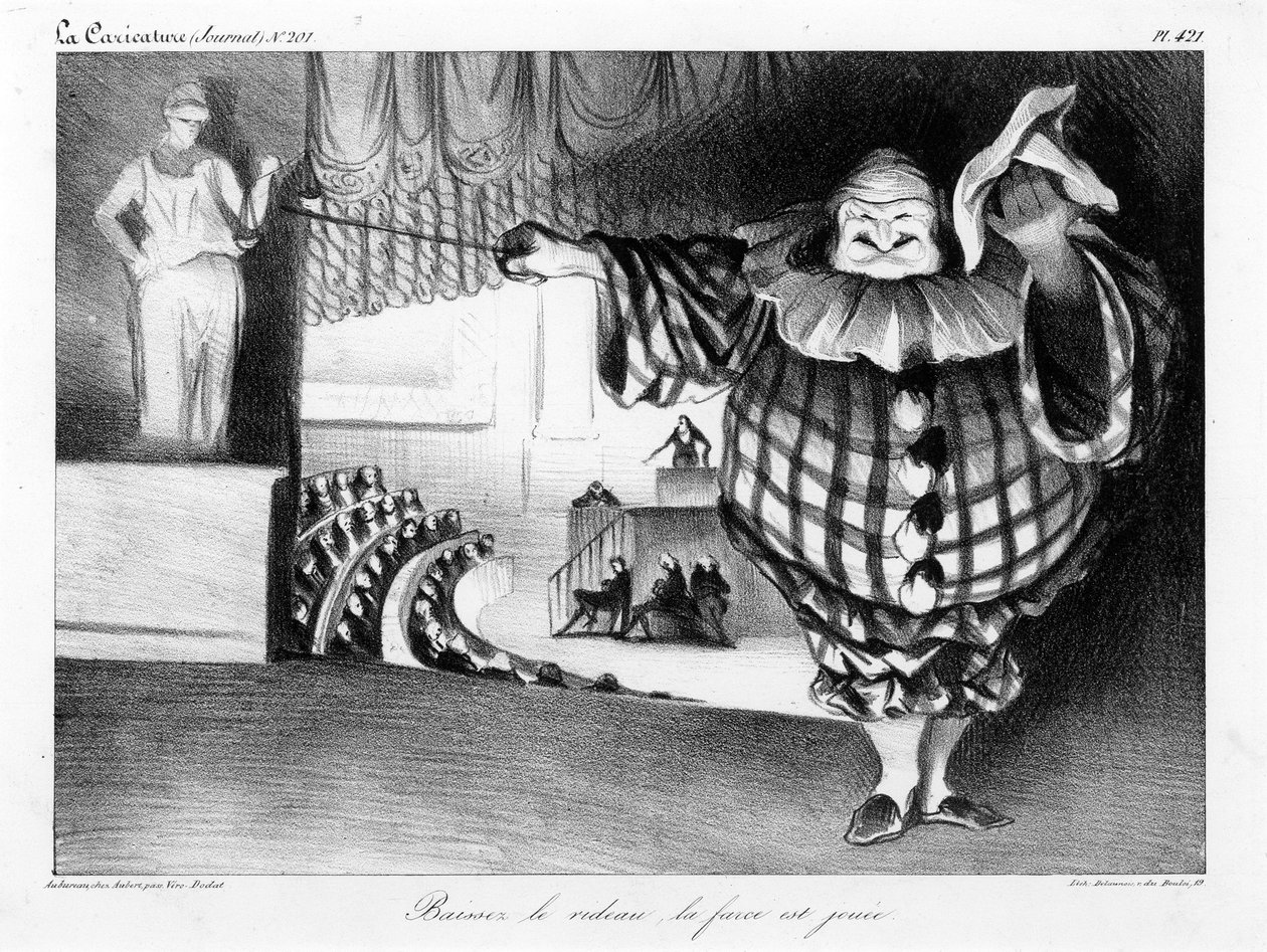 Bajen el telón, la farsa ha terminado, placa 421 de Honoré Daumier