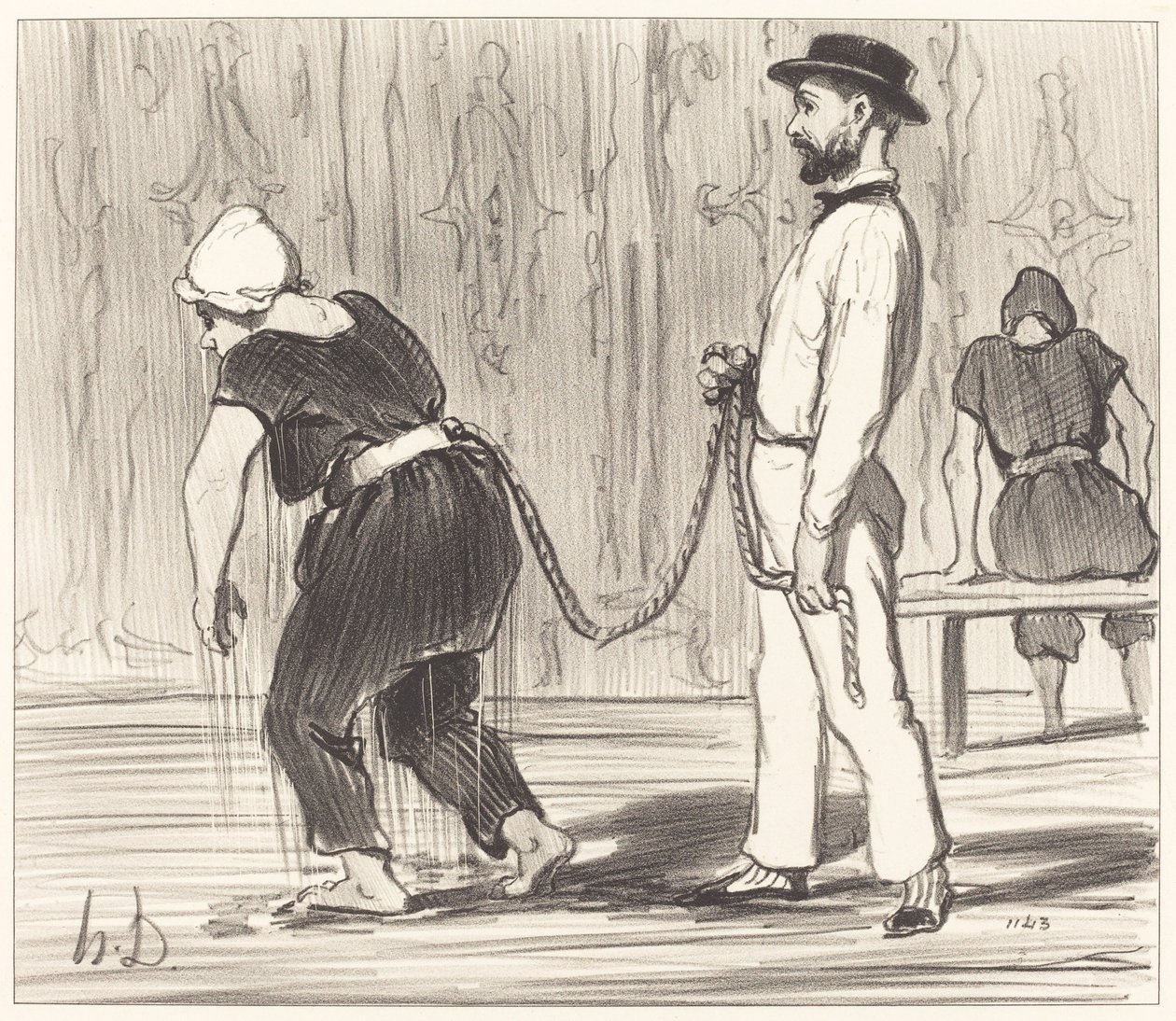 Madame Rabourdeau en su primera lección de Honoré Daumier