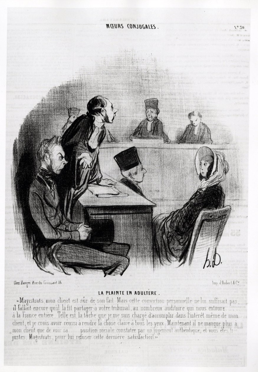 Matrimonio: Queja de adulterio. Ilustración de Honore Daumier (1808-1879), publicada en las noticias en “Charivari”, fechada el 20 de noviembre de 1840. de Honoré Daumier