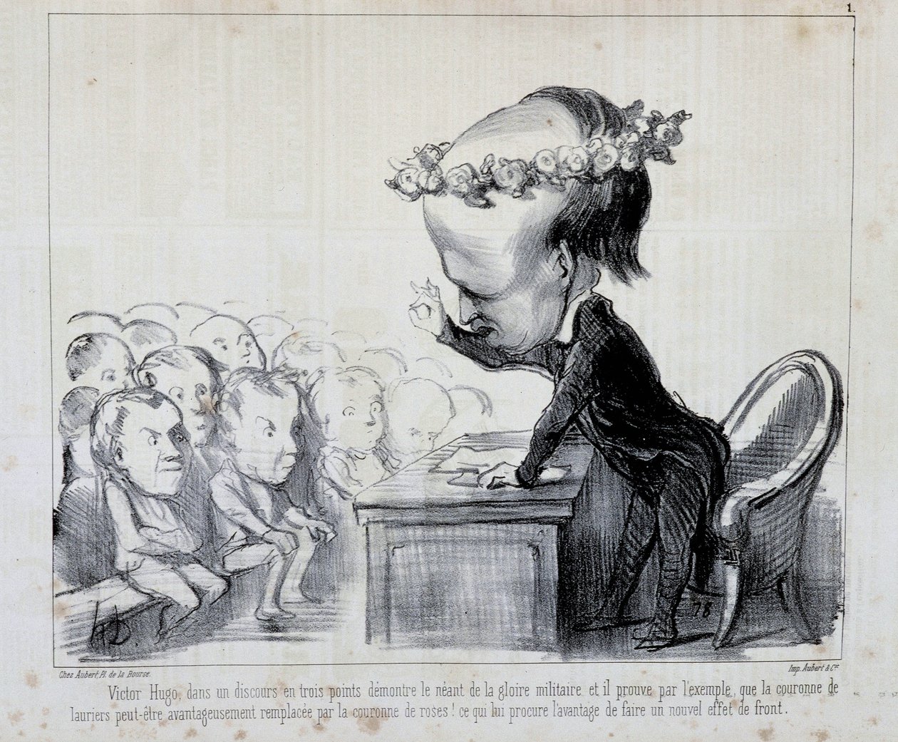 Recuerdos del Congreso de Paz: Victor Hugo (No. 1 de la Serie) - por Daumier, en "Charivari" del 06/09/1849 de Honoré Daumier