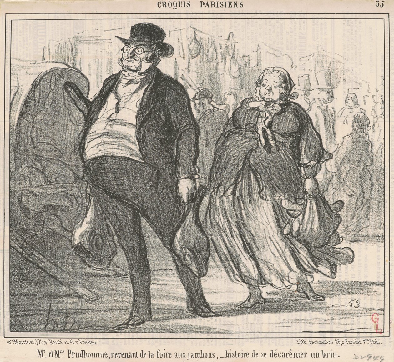 El Sr. y la Sra. Prudohomme regresando de la feria de Honoré Daumier
