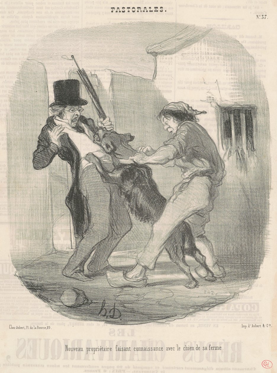 Nuevo propietario conociendo al perro de Honoré Daumier