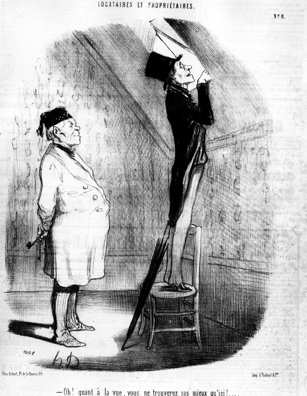 ¡Oh! En cuanto a la vista, ¡no encontrarás mejor que aquí!... , tomado de “Inquilinos y Propietarios”, serie de caricaturas de Honoré Daumier. “Charivari” de Honoré Daumier