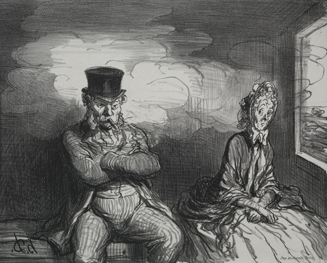 En el tren: Un compañero agradable, 1862 de Honoré Daumier