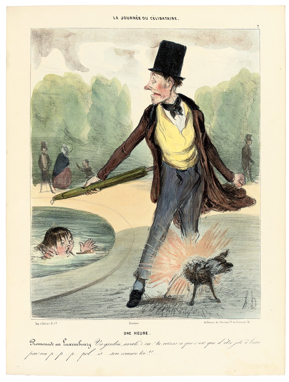 La una en punto: Caminando en los Jardines de Luxemburgo, 1839 de Honoré Daumier
