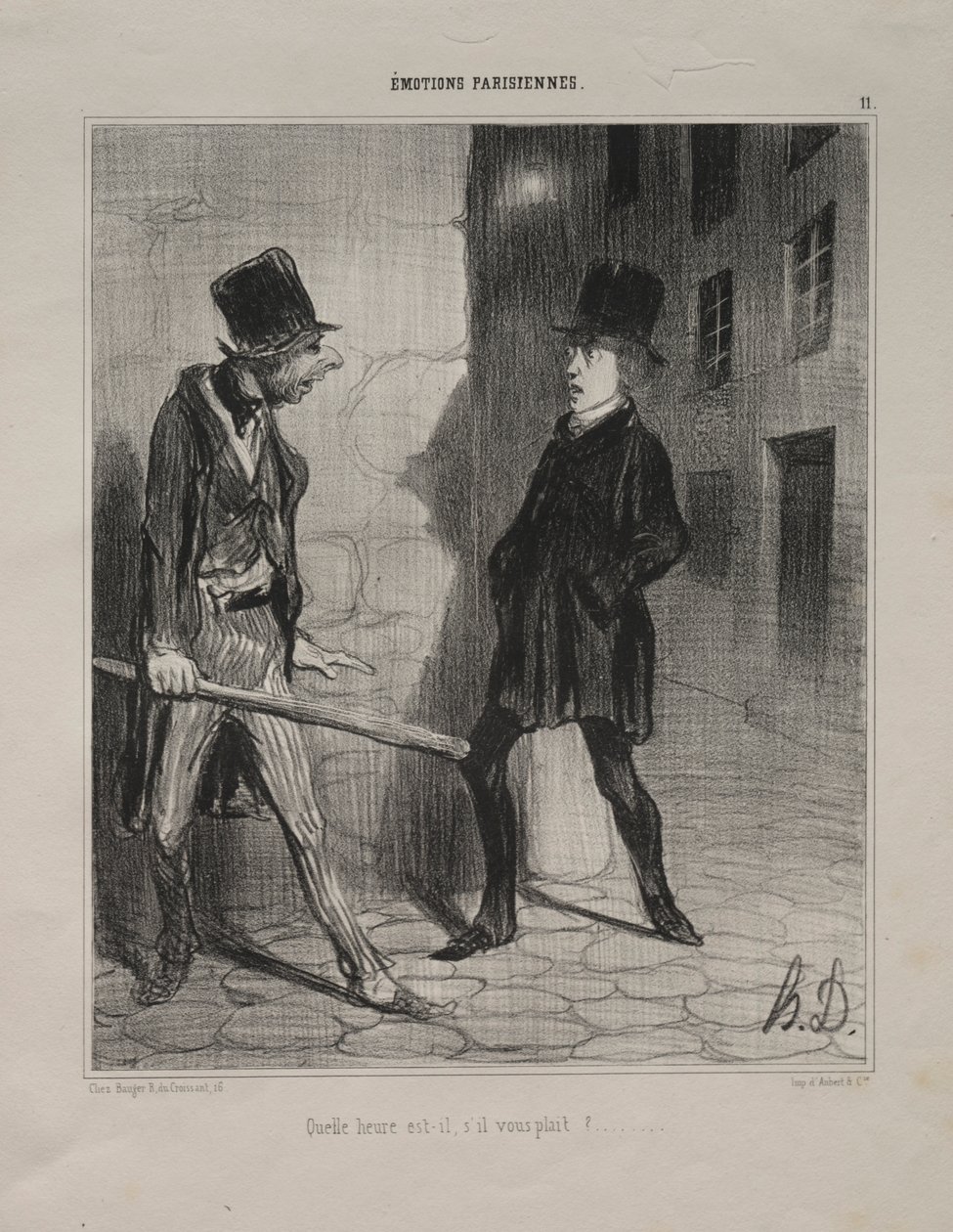 Emociones parisinas, lámina 11: ¿Qué hora es por favor?, 24 de noviembre de 1839 de Honoré Daumier