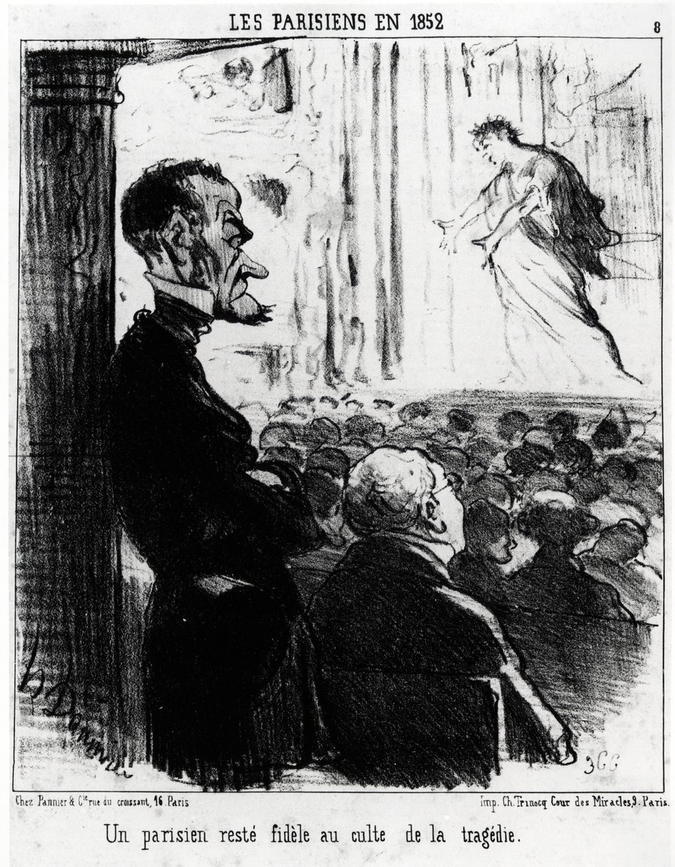 Parisienses en 1852: un parisino permanece fiel al culto de las tragedias. Ilustración de Honoré Daumier (1808-1879), publicada en "Charivari", con fecha 26 de enero de 1852 de Honoré Daumier