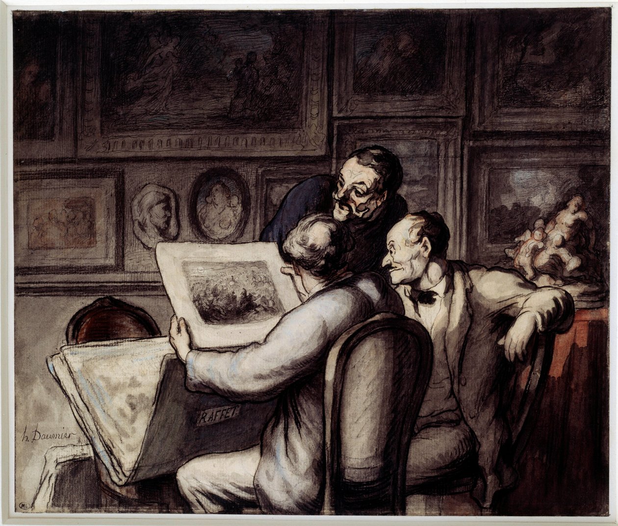 Amantes del grabado. Acuarela, gouache y lápiz negro, pluma y tinta de china por Honoré Daumier (1808-1879). Sol. 0,26 x 0,31 Museo de Orsay, París de Honoré Daumier