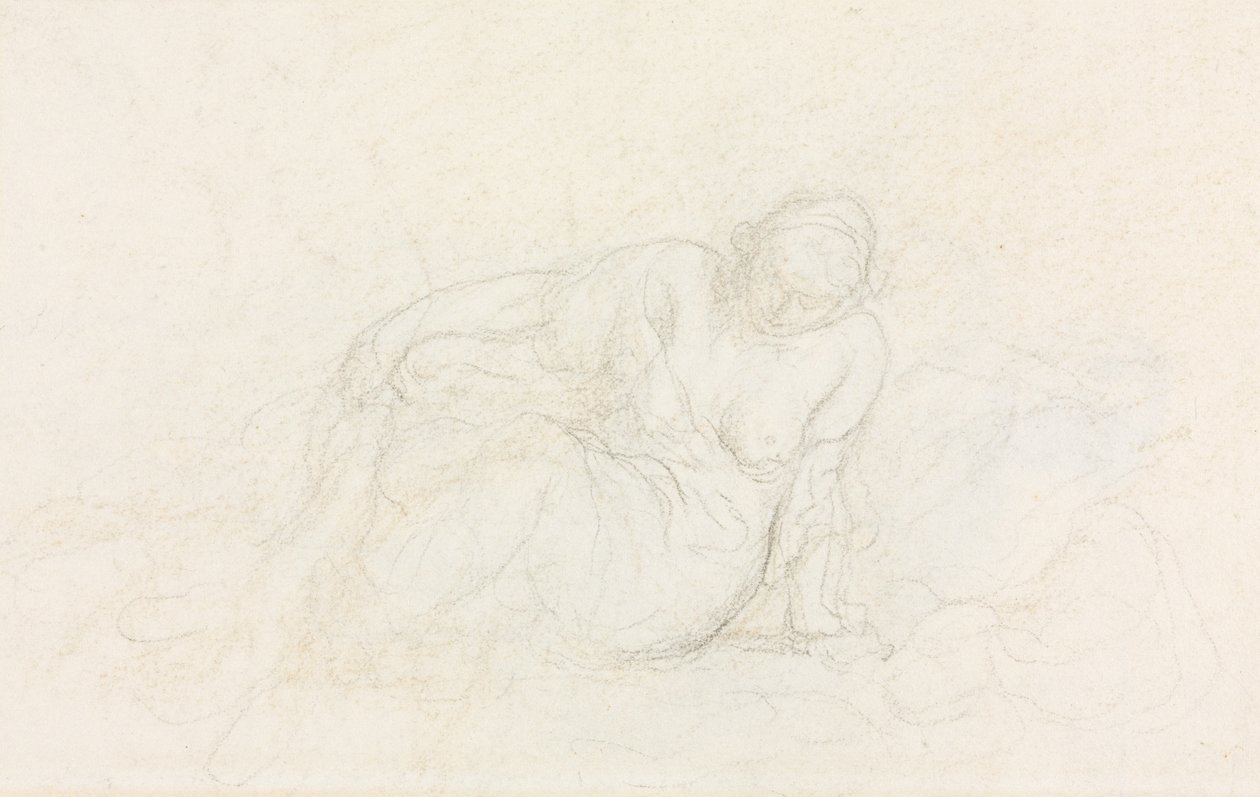 Mujer reclinada apoyada en su brazo, verso, 1855-60 de Honoré Daumier